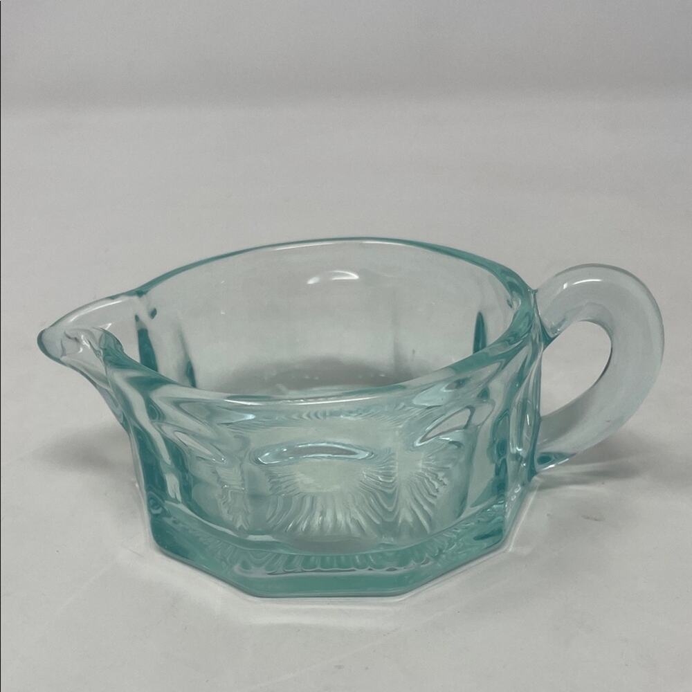 Vintage Green Depression Glass Creamer with Sunburst Bottom